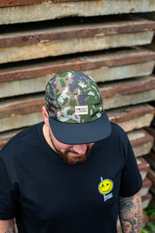 MC x Bernot Caps handmade 5 panel I Experimental camou with Thinking Anglers sling sides